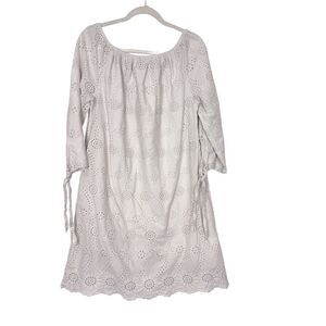 Valentina Naldi Italy Midi Dress Medium cream gray Off Shoulder Eyelet Cotton